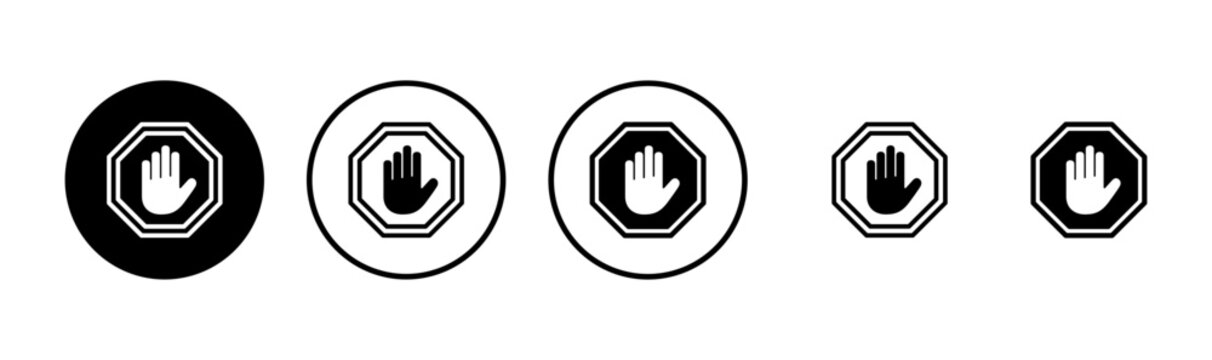 Stop icon logo design. stop road sign. hand stop sign and symbol. Do not enter stop red sign with hand