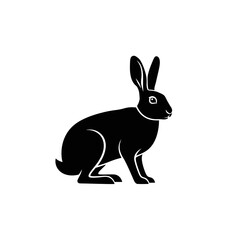 Obraz premium A simple silhouette of a wild rabbit, depicted in profile, with its ears alert and body poised, set against a plain background, perfect for nature and wildlife themes