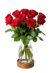 Fototapeta premium A beautiful bouquet of red roses in a vase isolated on transparent background isolated on transparent background
