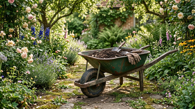 wheelbarrow in the garden