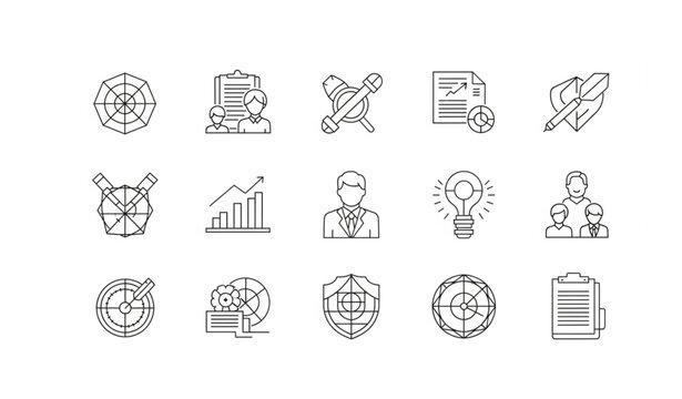 Minimalist linear vector icons of business ethics and corporate values for HR and corporate design projects