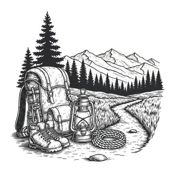 Hiking backpack and trekking gear 1.