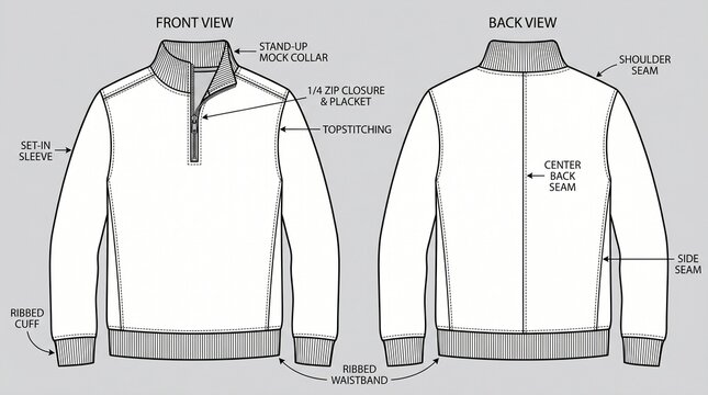 A classic bomber jacket with intricate details. Featuring raglan sleeves, a knit collar, a waist, and metal zipper details. Perfect for fashion design development and manufacturing specifications.