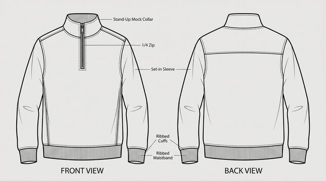 A classic bomber jacket with intricate details. Featuring raglan sleeves, a knit collar, a waist, and metal zipper details. Perfect for fashion design development and manufacturing specifications.