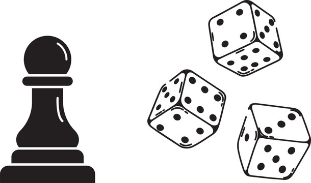 Chess Pawn and Dice Vector Illustration