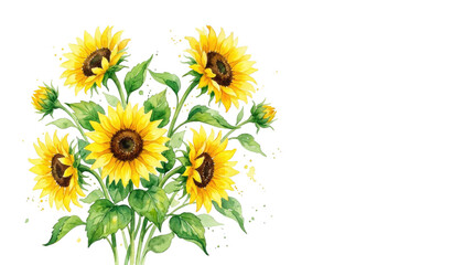 Fototapeta premium Watercolor Sunflower Bouquet with White Background