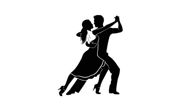 Couple dancing tango in black silhouette.