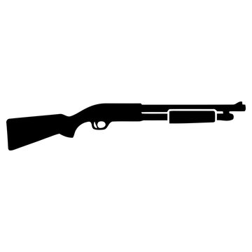 Vector graphic illustration showing a classic pump action shotgun silhouette design isolated on a clean white background for modern tactical equipment branding use