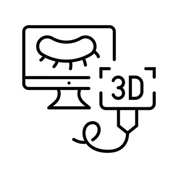 3d ultrasound icon. Healthcare and diagnostic imaging line symbol. Black and white.