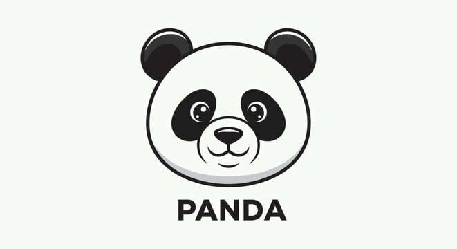 Cute Panda Face Logo Icon, Cartoon Style, Vector Illustration