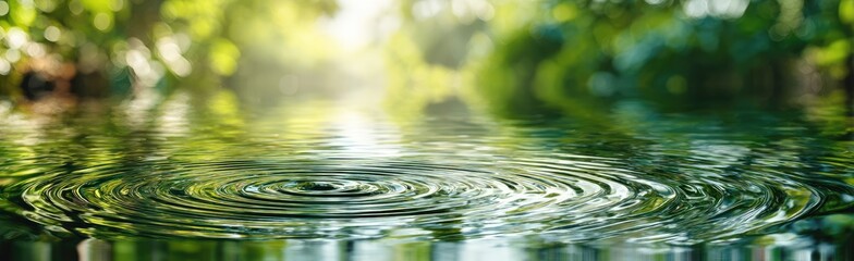 Ripples disturb the serene surface of a sun-dappled forest pond. © Tiwi