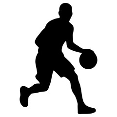 Obraz premium Minimalist vector graphic illustration of a basketball player dribbling the ball with high intensity to showcase dynamic movement and athletic prowess in sports design