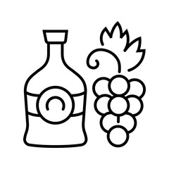 Naklejka premium Cognac bottle icon. Food and brandy line symbol. Black and white.