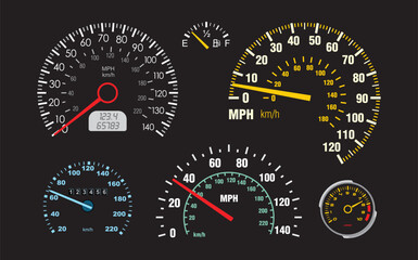 Fototapeta premium Car Tachometers Set Vector Design