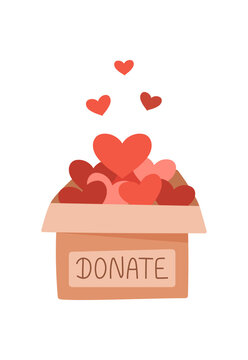 Charity donate box with red heart symbol. Gift of care and support as simple help. Donation concept as people share love and give hope. Kind background for community aid, welfare message humanitarian