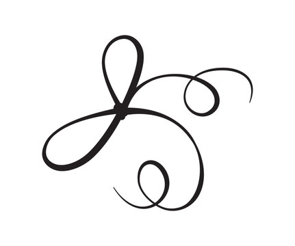 Curly french romantic wedding bow in black line. Coquette girly ribbon knot as decorative frame accent and vintage border for love card or invite. Simple hand drawn squiggle as cute outline element