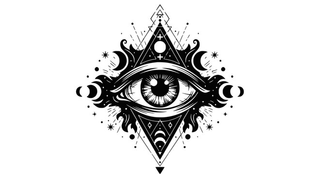 Mystic Eye Symbol with Celestial Elements, Occult Geometry, Esoteric Design