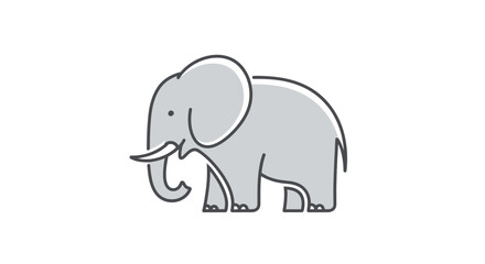 Fototapeta premium Cute cartoon elephant illustration, simple outline drawing, isolated on white background
