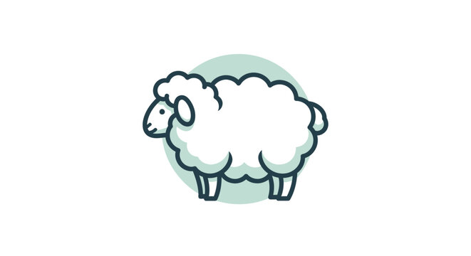 Cute cartoon sheep illustration, simple line art with teal circle background.