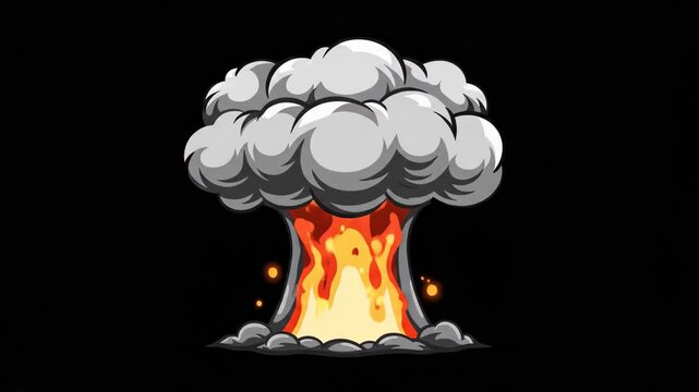 Animated Nuclear Missile Launch Sequence and Explosion with Cartoon Style Effects
