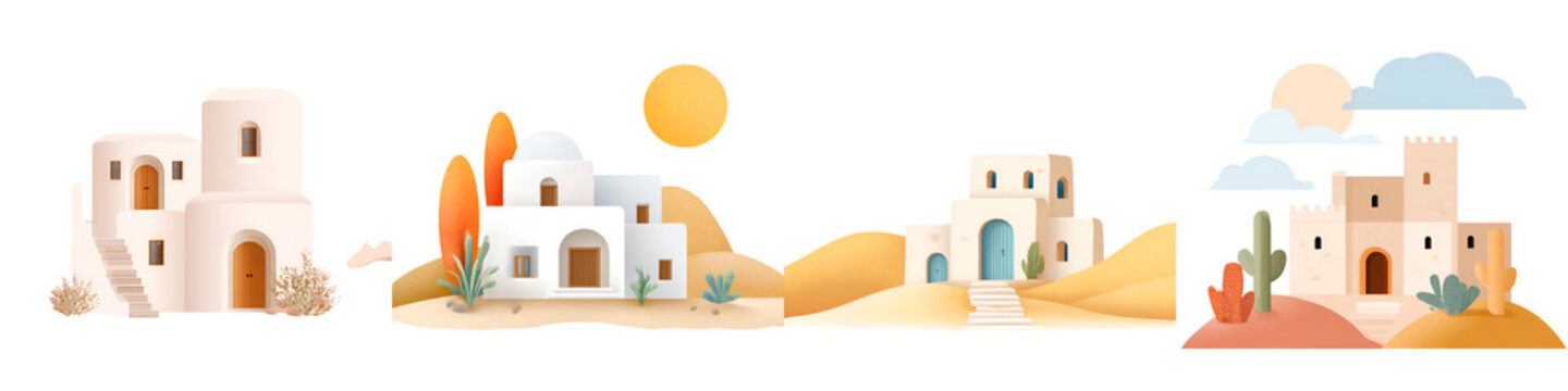 Stylized Desert Village Set, Middle Eastern Architecture