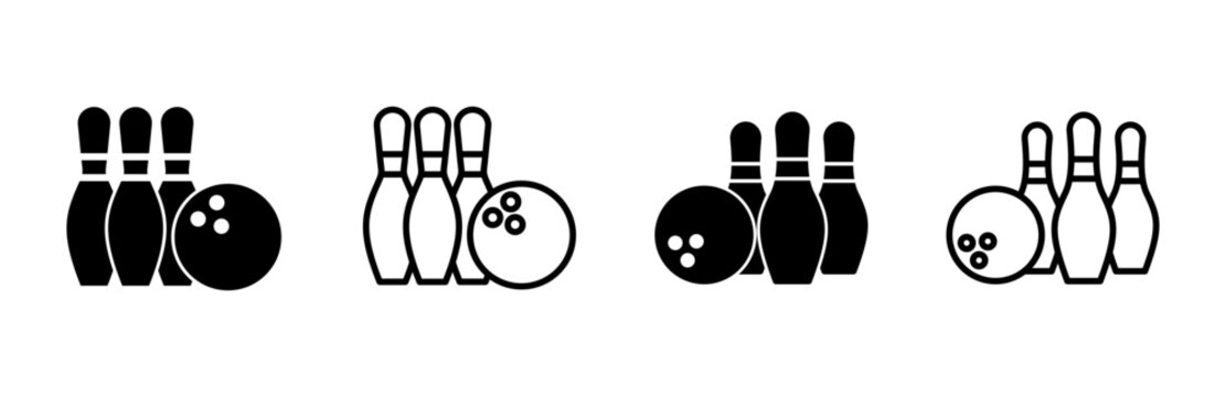 Bowling icon set. bowling ball and pin icon. bowling pins
