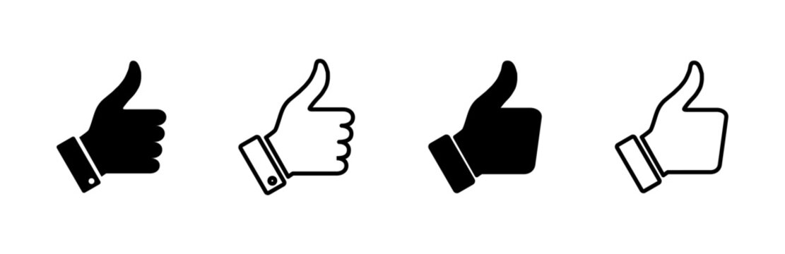 Thumbs up icon set. Hand like. Like icon vector.