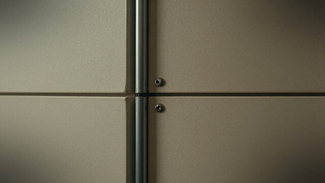 Close up of modern facade panel joint with stainless steel bolts and mastic sealant
