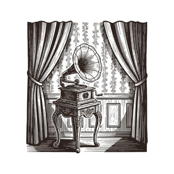 Vintage Gramophone Music Player Device.