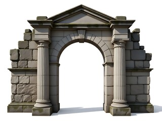 Obraz premium Ancient stone archway with classical columns, offering a grand entrance to a historical site, bathed in soft light