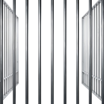 Isolated metal prison bars open creating passage, symbolizing freedom and new opportunities
