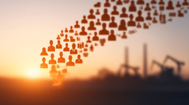 global economy workforce concept, interconnected industries visualization