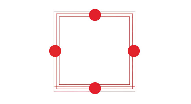 Abstract Red Square Frame with Four Red Dots on White Background