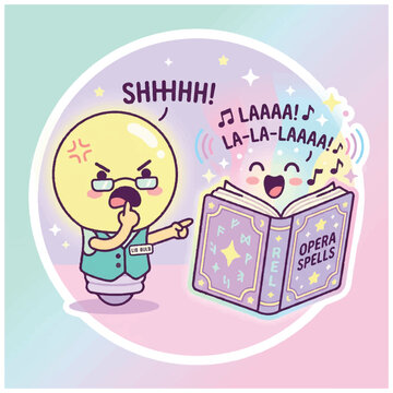 Cartoon light bulb singing opera music.