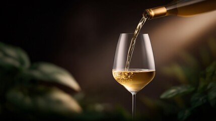 Naklejka premium elegant white wine pouring into glass, premium alcohol advertising style