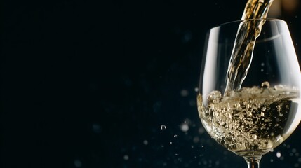 Naklejka premium elegant white wine pouring into glass, premium alcohol advertising style