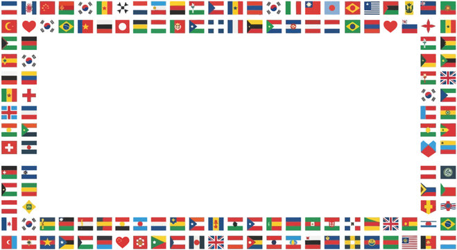 Global Flags Border Frame with White Copy Space for Text