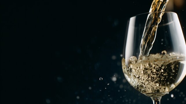 elegant white wine pouring into glass, premium alcohol advertising style