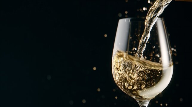elegant white wine pouring into glass, premium alcohol advertising style