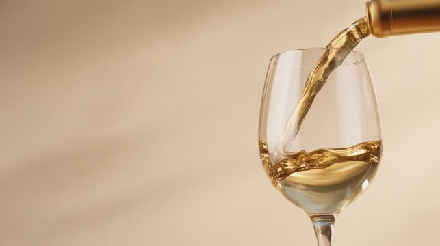 elegant white wine pouring into glass, premium alcohol advertising style