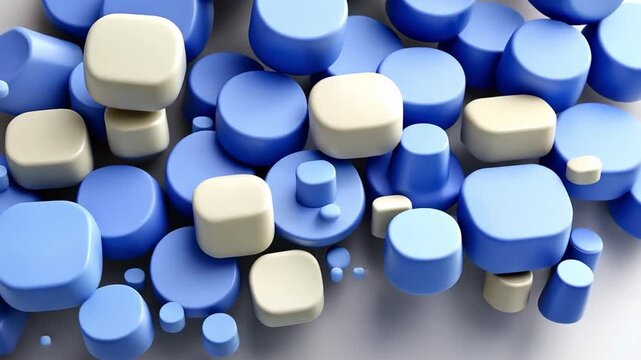 Blue and White Geometric Shapes Piled on a Light Background