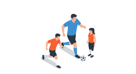 Obraz premium Father and Children Playing Soccer Together on White Background.