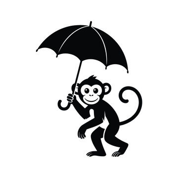 monkey silhouette holding umbrella against white background