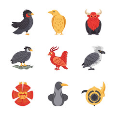 Fototapeta premium Collection of Mythological Creatures and Birds, Fantasy Animals Vector Art