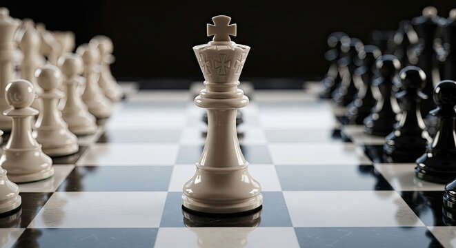 White king chess piece standing on checkered board