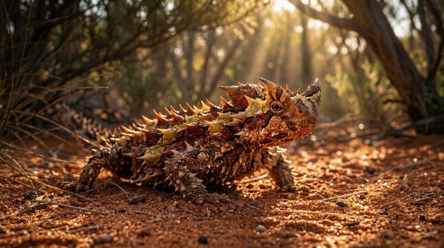 Thorny Devil Close Portrait Australian Desert Sand Orange Thorns Vivid Eye-level Intimate Close Approach