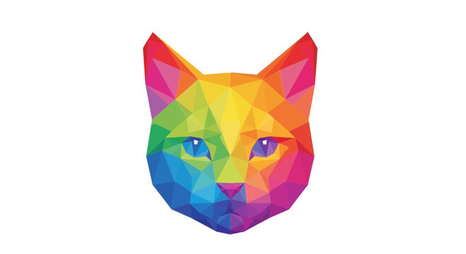 Colorful Geometric Cat Head Low Poly Art Style