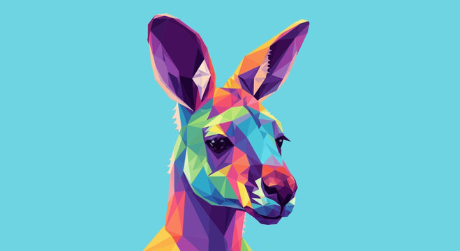 Colorful Geometric Kangaroo Head Portrait, Low Poly Art Style, Vibrant Abstract Animal