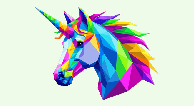 Colorful Geometric Unicorn Head - Fantasy Creature Art