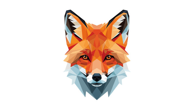 Geometric Fox Head Low Poly Art, Orange and Blue Animal Portrait
